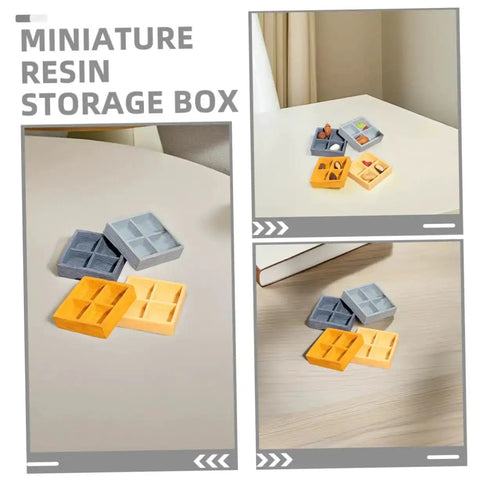 Four Piece Miniature Dollhouse Platter Set With Realistic Four Grid Resin Box For Candy And Nuts on display table