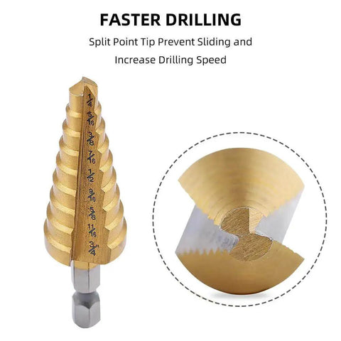 Titanium Coated Step Drill Bit Set For Aluminum Wood And Plastic Holes High Speed Steel Cone Bits Multi Size Unibit