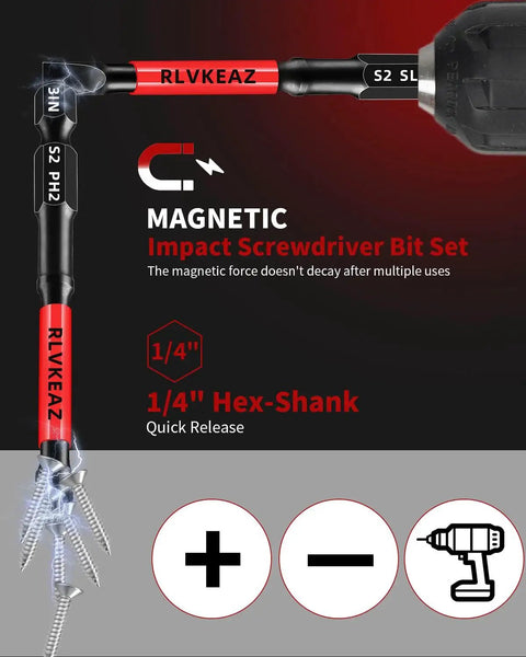 Ten Piece Three Inch Magnetic Screwdriver Bits Set With S2 Alloy Steel shown with impact driver and bits visible