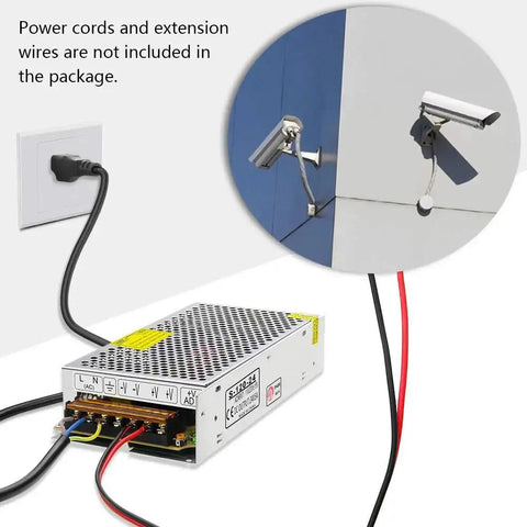 Beefy 24V 5A 120W Switching Power Supply Adapter Workhorse for LED Lighting and Projects near wall outlet and CCTV camera