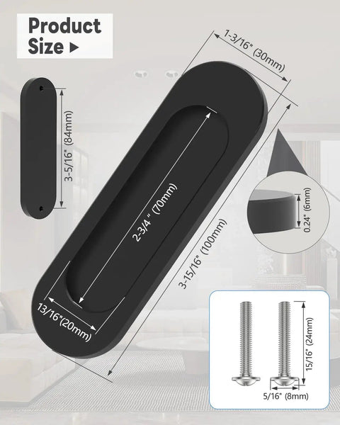 Dimensions of 2 Pack Self Stick Door Handles 4 Inch Aluminum Alloy Flat Finger Pulls Rust Resistant No Drill Cabinet Knobs.