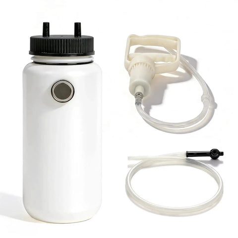 MR CARTOOL brake bleeder bottle kit, 1L white plastic bottle with black cap, magnet mount and clear suction hose