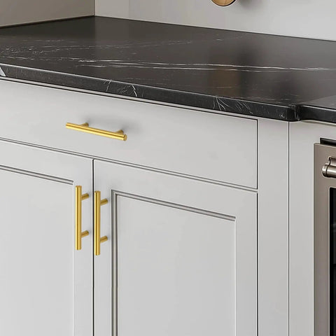 Brushed Stainless Steel Cabinet Handles With 3 Inch Center To Center Hole Spacing installed on kitchen cabinets