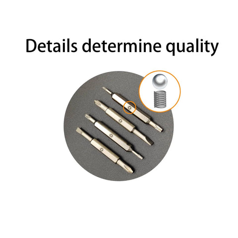 DIY Ready Double Ended T6 T15 Screwdriver Kit With Flat And Cross Bits, shown with precision tips and spring detail