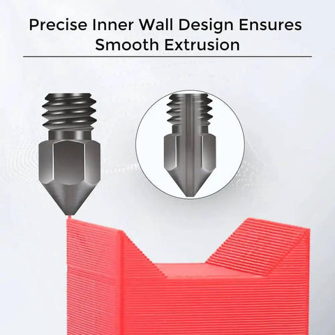 Beefed Up Hardened Steel MK8 3D Printer Nozzle showing precise extrusion design, part of nozzle set for Creality Ender 3 Ender 5 CR10 Sovol SV06