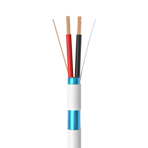 Close-up of Budget Friendly 500Ft Shielded 18AWG Two Conductors Alarm Cable CCA Low Voltage Wire showing colored wires