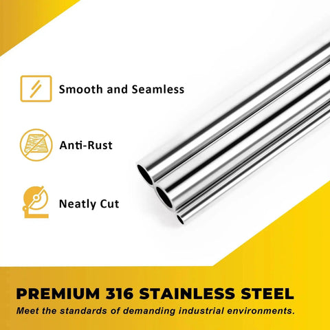 Premium 316 Stainless Steel Tube Three Quarters Inch Outer Diameter Twelve Inch Length Round Straight Pipe For Marine And Industrial Use Durable Corrosion Resistant Metal Tubing Two Piece Set VALVENTO, smooth and seamless design