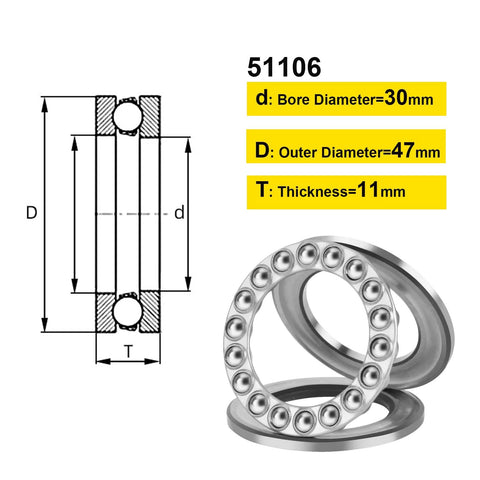 HiPicco 51106 thrust ball bearing, chrome steel, 30x47x11 mm, ABEC3, 4 pcs set