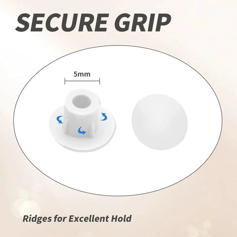 Diagram showing secure grip of 500 Pieces Plastic Hole Plugs Set For Three Sixteenth Inch Holes White Round Button Caps with ridged design