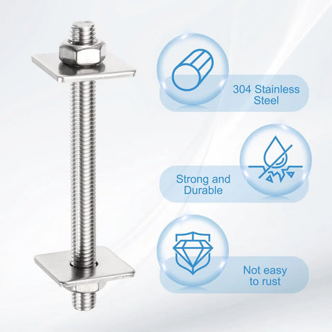 Heavy Duty Fully Threaded M4x100mm Stainless Steel Rods Set For Structural Fastening And Mounting With Nuts And Washers, 304 Grade