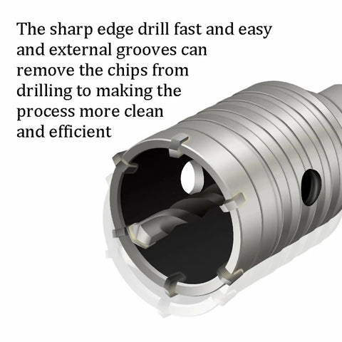Close-up of Two Piece 65mm Concrete Hole Saw Set With 220mm Shanks And Two And A Half Inch Diameter showing sharp drill edge.