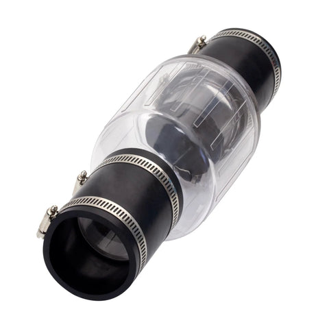 1-1/2 in sump pump check valve with clear body and steel hose clamps for condensate/sewage backflow prevention