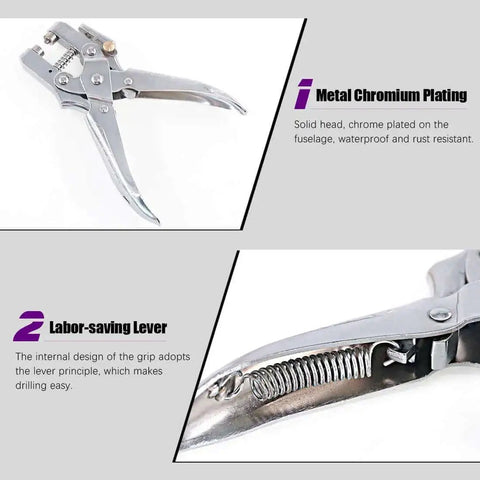 Hole punch pliers from Ten Colors 300 Pcs Metal Grommets Kit with metal chromium plating and labor-saving lever design.