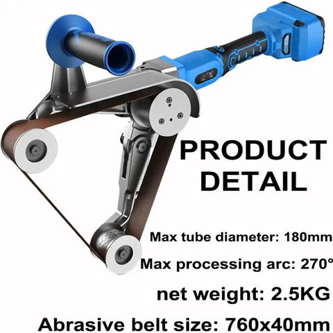 Cordless Pipe Polisher Sander Adjustable Speed Rechargeable Grinder For Metal And Plastic Tubes 4 Roller Design shown with dimensions