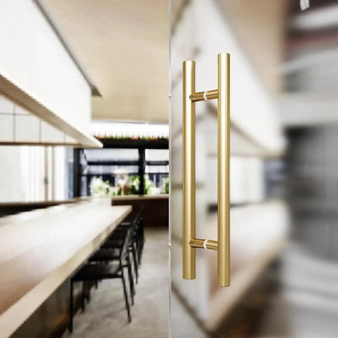 Gold 12 Inch H Shaped Sliding Barn Door Handle In 304 Stainless Steel on glass door in modern interior