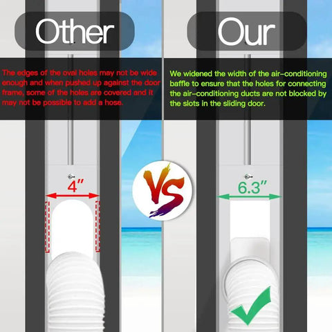 Comparison of sliding door AC vent kits showing hose fit, with focus on dimensions and ease of installation for 5.9 inch hose