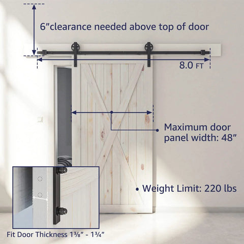 Installed Beefy 8 Foot Sliding Barn Door Hardware Kit Black Track System Ultra Quiet Smooth Sliding Easy Install Fits 42 To 48 Inch Wide Doors