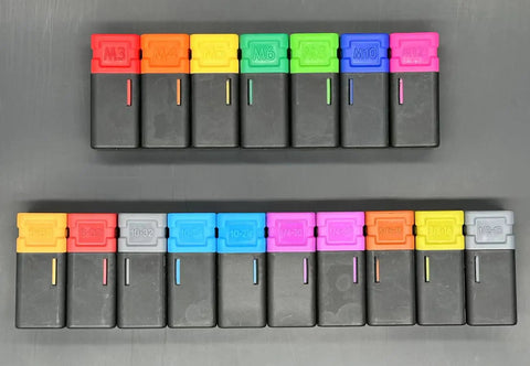 Beast Mode 16 Inch Rivet Nut Tool Kit With 17 Metric And SAE Mandrels color-coded mandrels on a dark surface