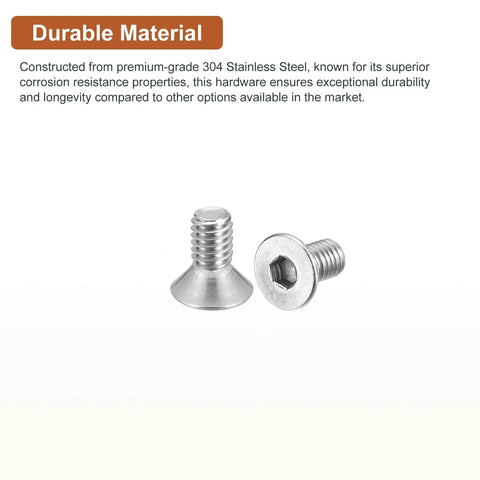 Front view of twenty piece set of ten by thirty two thread per inch three eighths inch flat head socket cap screws in 304 stainless steel.