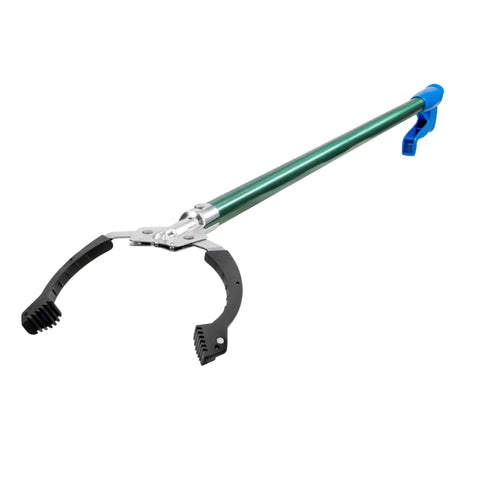 36 Inch Nifty Nabber Reacher Grabber Tool For Easy Yard Cleanup And Trash Pickup With Built In Magnet And Ergonomic Grip Outdoor Claw Pickup For Seniors Mobility Aid And Hard To Reach Items Unger, featuring a green and black handle with ergonomic grip