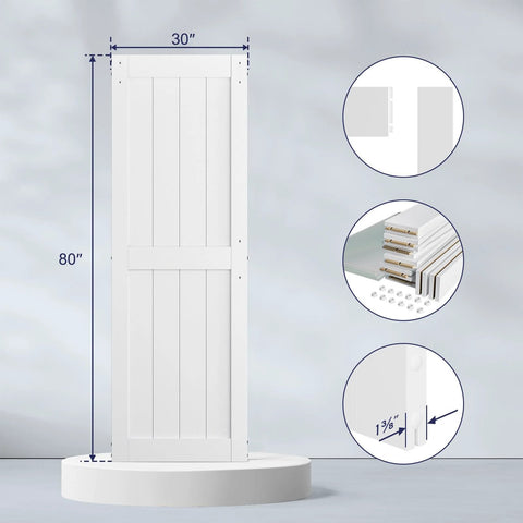 White Sliding Barn Door 30 By 80 Inches Made From MDF With Waterproof PVC Coating Pre Drilled Ready To Assemble Includes 5 Foot Black Sliding Door Hardware Kit And Handle H Frame Built To Last For Smooth Operation