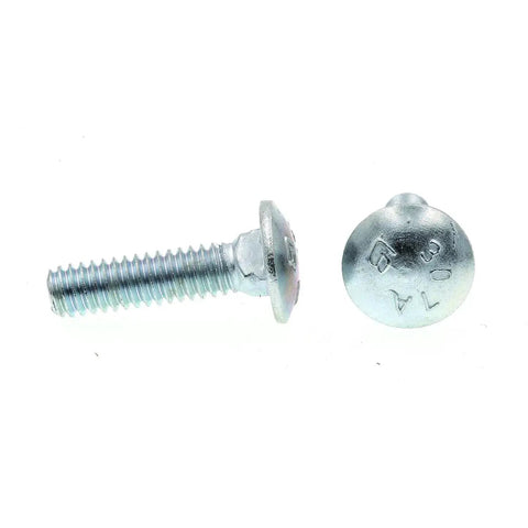 Carriage Bolts One Quarter Inch Twenty By One Inch A307 Grade Zinc Plated Steel 100 Pack With Smooth Round Head, side view.