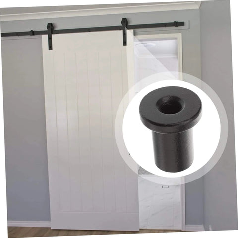 Five Piece Barn Track Spacers Set For Sliding Doors, Flat Track Hardware Wall Mounts, shown in use on white sliding door.