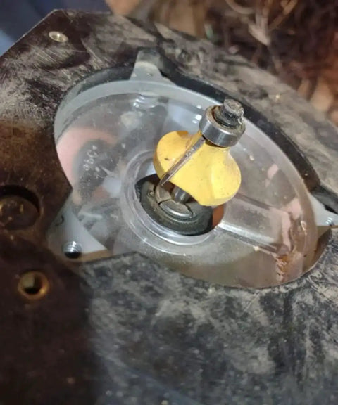 Close-up of 1/2 Inch Router Collet Replacement For Porter-Cable 690 890 Series Routers With Auto-Release Design, bit installed