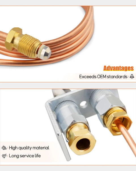 Close-up of Universal Pilot Burner With Thermocouple Assembly for Honeywell Gas Furnaces showing copper tubing and connectors
