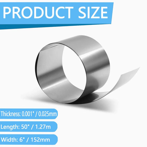 Heavy Duty 304 Stainless Steel Shim Stock Roll Pro Grade Full Hard Temp 50 In Long By 6 In Wide 0.001 In Thick Corrosion Resistant