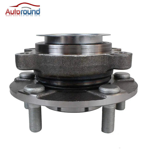 Front view of Wheel Hub And Bearing Assembly Front Axle Compatible With 2008 2013 Nissan Rogue 2014 2015 Rogue Select And 2007 2012 Sentra 5 Lug ABS Plug And Play Replacement