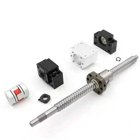Miniature 8mm Pitch Ball Screw With Nut For 3D Printing Machines, Model SFK0801 No Machined, 50mm To 1000mm Lengths, components view