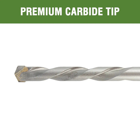Close-up of Half Inch By Eight Inch Masonry Drill Bits Carbide Tipped For Concrete Brick Stone Hammer Drill Bits With 3 Flat Shank Long Life