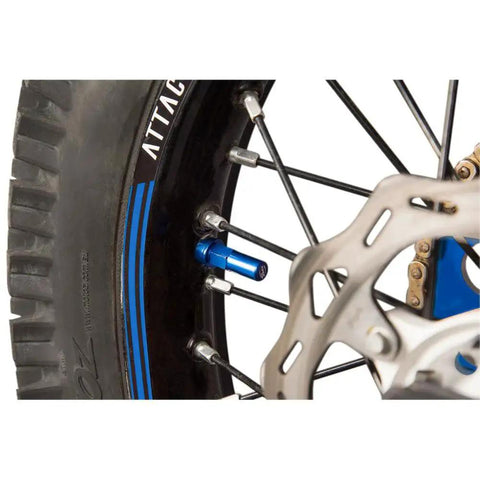Rim Lock Nut And Spacer Kit For Secure Off Road Wheel Mounting Aluminum Blue installed on dirt bike wheel