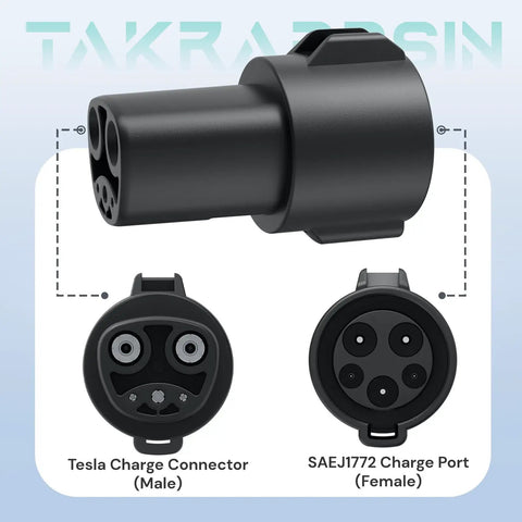 J1772 To Tesla Charger Adapter For Model 3 Y X S Cybertruck, SAE J1772 To NACS EV Adapter showing Tesla connector and SAE J1772 charge port.