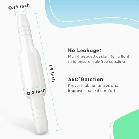 Oxygen tubing swivel connector, white, 360° rotatable; 1.9 in long, 0.2 in diameter, Amazon brand