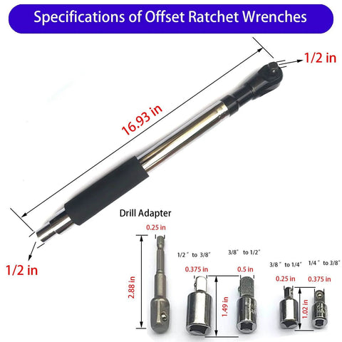 Offset Wrench Extender For 1/2 Inch Drive Impact Wrench with extensions and dimensions shown
