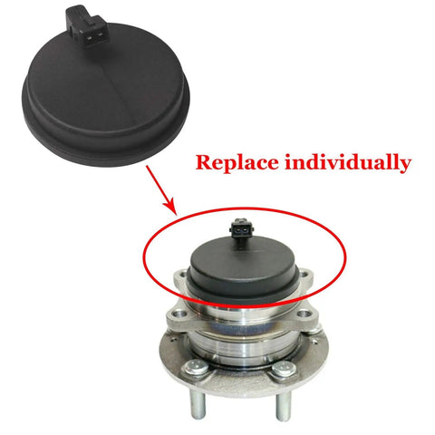 Rear Wheel Hub Bearing Assembly With ABS Sensor For Hyundai Santa Fe 2007-2018, Veracruz 2007-2018 And Kia Sorento 2011-2018 Left Or Right, Hub Cap Included, OE 52750-2B100, Swap In Ready, Durable Build, shown with a replaceable hub cap.