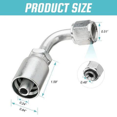Image showing product size with 10 Piece 90 Degree Hydraulic Hose Fittings For Three Eighths Inch Hose To Three Eighths Inch JIC 37 Degree Female End Elbow Crimp