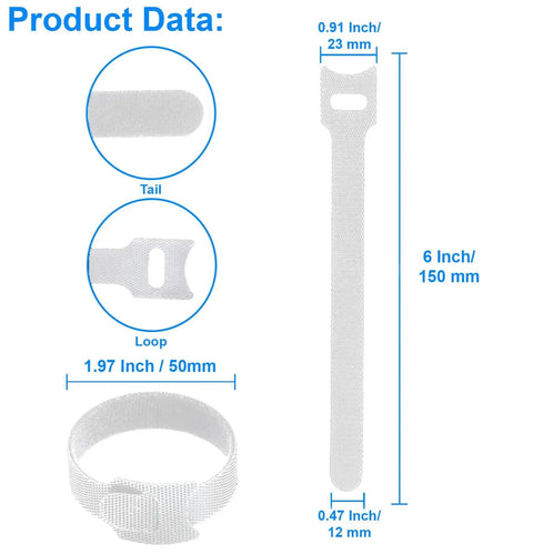 60 Pack 6 Inch Reusable Cable Ties With Hook And Loop For No Fuss Cable Management White Cord Organizer Straps Adjustable Durable Velcro Style