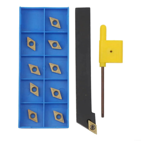 External Lathe Tool Holder For CNC Turning With 10 DCMT070204 Carbide Inserts, Alloy Steel Right Hand Bar, Complete Set With Wrench