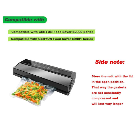 Six Piece Upper And Lower Gasket Replacement Kit For Vacuum Sealers E2900 E2901 Series That Fits Like A Charm shown with compatible sealer