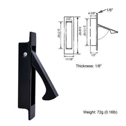 Matte Black Edge Pull Pocket Door Handles In Stainless Steel 304 With Flush Mount Design showing dimensions and weight
