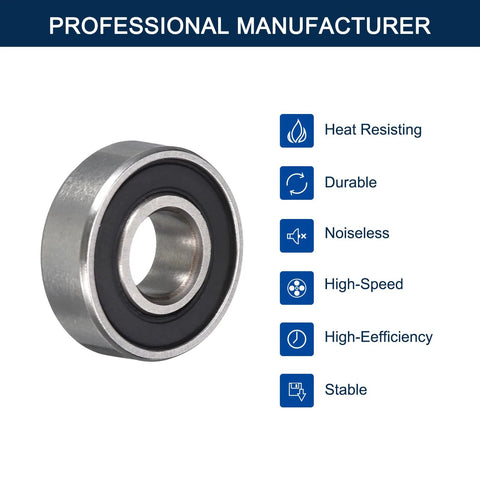 HiPicco 696-2RS deep groove ball bearing, 6mm ID x 15mm OD x 5mm width, chrome steel, double rubber sealed