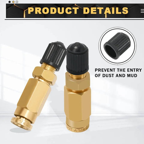 Two Pack Schrader Valve Adapter With Push To Connect Button For One Quarter Inch OD Air Hose Fittings For Semi Trucks And Trailers DOT Certified High Pressure Inflation Valve Up To Two Hundred PSI