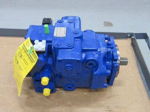Rexroth Bosch AA4V71EL2 axial piston pump PN AA4V71EL2CR202010S043A489 with blue casing, two wire connectors, and 2-inch shaft