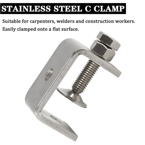 Stainless steel C-clamp set, 2 pcs, 47mm jaw, heavy-duty woodworking clamp.