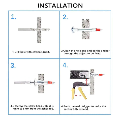 Installation guide for Zinc Plated Steel Hollow Wall Anchor Screws Kit For Drywall 40 Pcs Molly Bolts Fasteners Set With Two Sizes