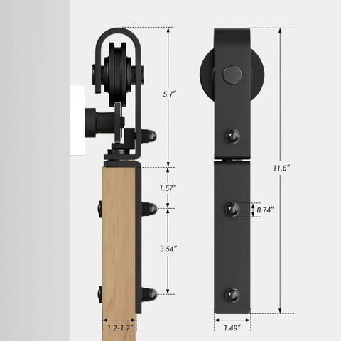 52 Inch Bi Folding Sliding Barn Door Hardware Kit Heavy Duty Track Roller System For Up To 24 Inch By 2 Doors, side view