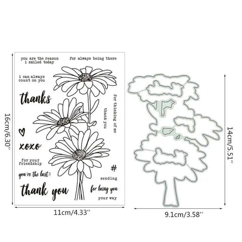 Cute Chamomile Silicone Clear Stamp And Die Set including carbon steel dies and TPR stamp seal for card making and scrapbooking.
